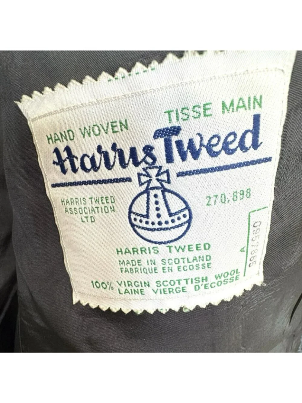 Vintage Harris Tweed Blazer Sport Coat Jacket Mens 44R Blue Wool Herringbone